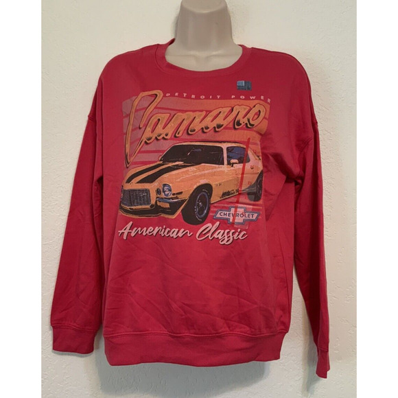 General Motors Womens Red Raspberry Wine Crewneck Detroit Camaro Sweatshirt XS